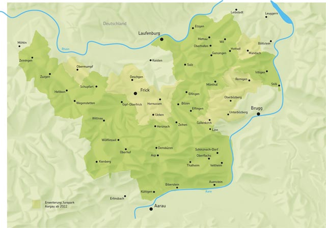 Kartenansicht mit Perimuk 2012 bis 2021 und Erweiterung. Foto: © Jurapark Aargau