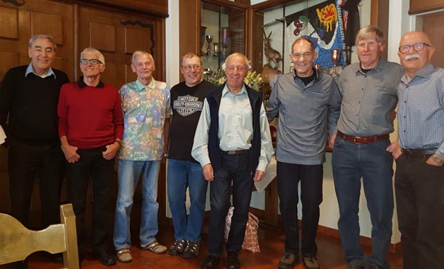 Bild (von links): Die Fricktaler Formation mit Ehrenpräsident Tony Müller, Kaisten, Fredy Hafner, Oberhof, Bruno Meng, Frick, Toni Galbier, Sisseln, Göpf Obrist, Oeschgen, Hansruedi Dinkel, Eiken, Kurt Stalder, Gipf-Oberfrick und Kurt Amsler, Wölflinswil. Foto: zVg