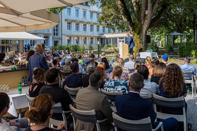 Landammann Jean-Pierre Gallati bei seiner Ansprache im Hotel Schützen. Foto: Markus Raub