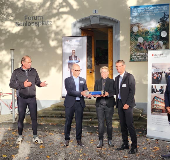 Von links: Daniel Löhr, Mitbegründer Engineers Day, Josef Küffner, Projektleiter Kantonale Standortförderung, Alexandra Mächler, Wirtschaftsförderin Aarau und Region und Grossratspräsident Lukas Pfisterer. Foto: zVg