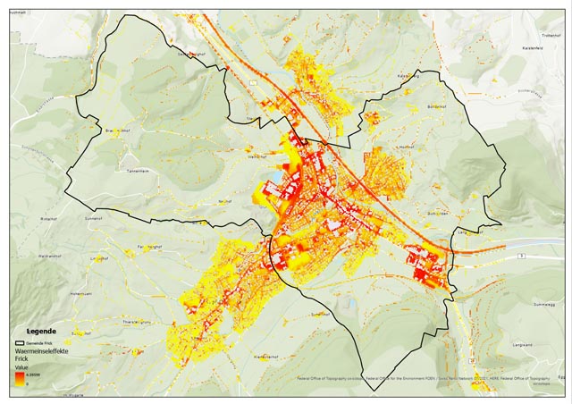 Wärmeinseleffekte in Frick. 
