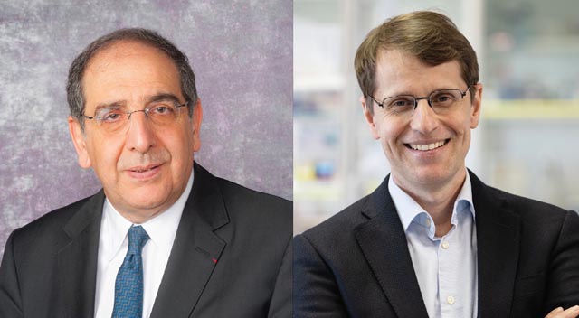 Botond Roska (links) und José-Alain Sahel wurden mit dem Wolf-Preis in Medizin für ihre bahnbrechende Arbeit zur Wiederherstellung des Sehvermögens bei blinden Patienten mittels optogenetischer Therapie ausgezeichnet. Fotos: zVg
