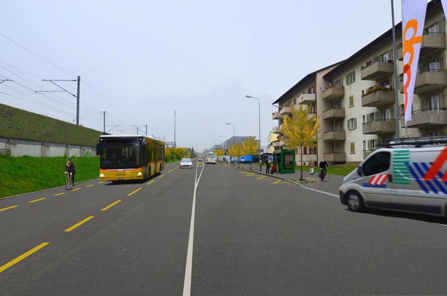 Kloosmatte mit ostseitigem Velo-/Fussweg; Blick Richtung Aarburg. Foto: © Kanton Aargau