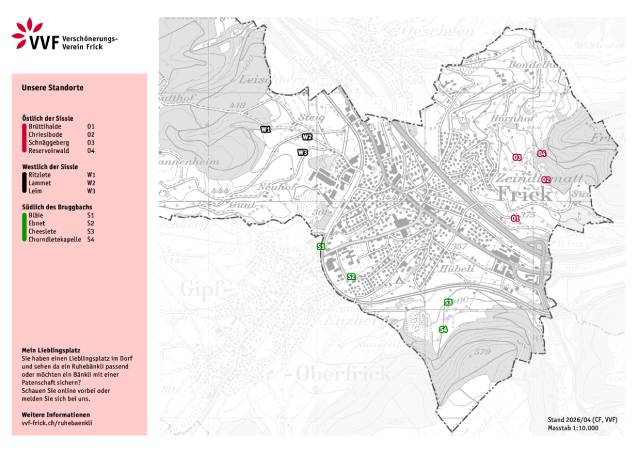 Die Standorte der Ruhebänke.